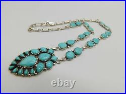 Lovely Native American Indian Sterling Silver Turquoise Stone Necklace