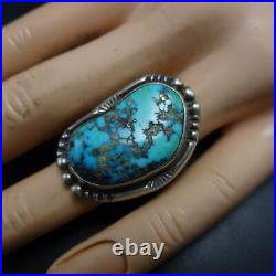 Lovely Vintage GUERRO Navajo BLUE MORENCI TURQUOISE Sterling Silver RING size 7