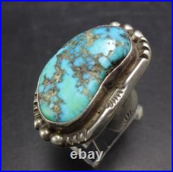 Lovely Vintage GUERRO Navajo BLUE MORENCI TURQUOISE Sterling Silver RING size 7