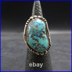 Lovely Vintage GUERRO Navajo BLUE MORENCI TURQUOISE Sterling Silver RING size 7