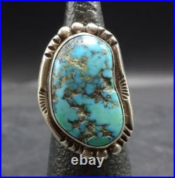 Lovely Vintage GUERRO Navajo BLUE MORENCI TURQUOISE Sterling Silver RING size 7