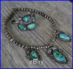 Lovely Vintage Navajo Native American Sterling Silver Bracelet & Necklace Set