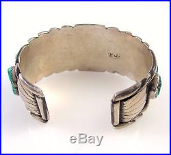 Lrg Old Pawn Navajo Hallmarked EJ Sterling Silver Turquoise Cuff Bracelet J TX