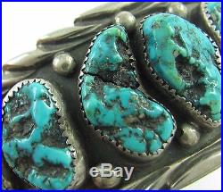 Lrg Old Pawn Navajo Hallmarked EJ Sterling Silver Turquoise Cuff Bracelet J TX