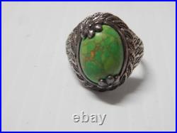 Lrg Vintage Man's Southwestern Sterling Silver Turquoise Ring Sz 11 1/2