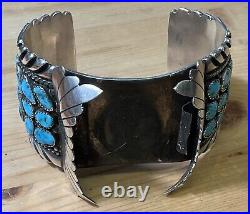 MASSIVE 107g Handmade Native American Sterling Silver Turquoise Wristwatch Cuff