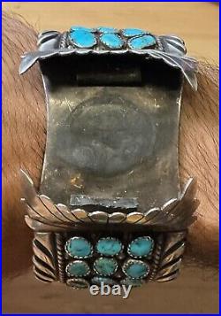 MASSIVE 107g Handmade Native American Sterling Silver Turquoise Wristwatch Cuff