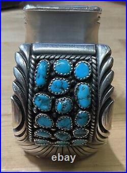 MASSIVE 107g Handmade Native American Sterling Silver Turquoise Wristwatch Cuff