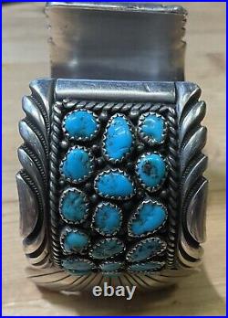 MASSIVE 107g Handmade Native American Sterling Silver Turquoise Wristwatch Cuff