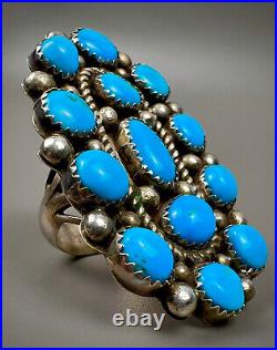 MASSIVE Navajo Sterling Silver Kingman Turquoise Cluster Ring