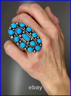 MASSIVE Navajo Sterling Silver Kingman Turquoise Cluster Ring