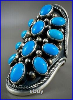 MASSIVE Navajo Sterling Silver Sleeping Beauty Turquoise Cluster Ring LIVINGSTON