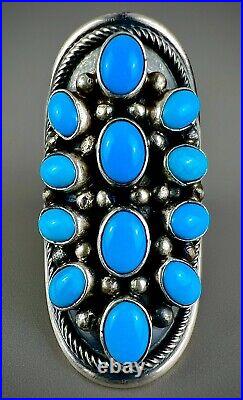 MASSIVE Navajo Sterling Silver Sleeping Beauty Turquoise Cluster Ring LIVINGSTON