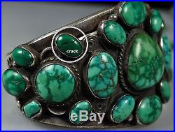 MASSIVE Old Pawn DEEP GREEN CLUSTER TURQUOISE Sterling Silver CUFF Bracelet