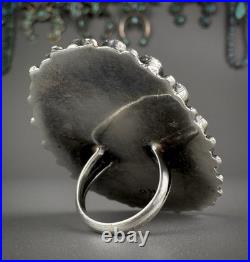 MASSIVE Vintage NAVAJO Sterling Silver Royston Turquoise Cluster Ring