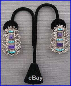 MATL Signed Matilde Poulat Mexican Sterling Silver Amethyst Turquoise Earrings