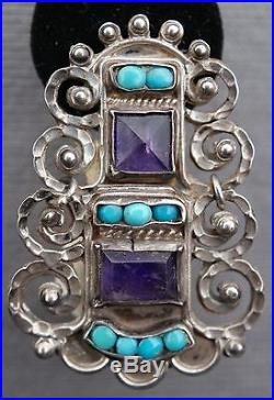 MATL Signed Matilde Poulat Mexican Sterling Silver Amethyst Turquoise Earrings