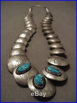 Museum Vintage Navajo Pounded Bead Turquoise Sterling Silver Necklace