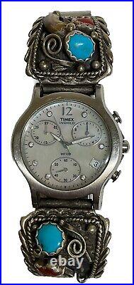M. Tsosie Navajo Sterling Silver 925 Turquoise & Coral Watch Ends JA305