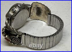 M. Tsosie Navajo Sterling Silver 925 Turquoise & Coral Watch Ends JA305
