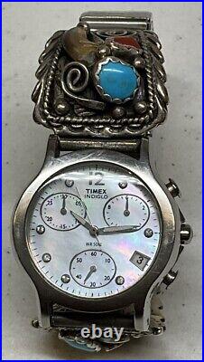 M. Tsosie Navajo Sterling Silver 925 Turquoise & Coral Watch Ends JA305