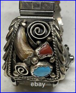 M. Tsosie Navajo Sterling Silver 925 Turquoise & Coral Watch Ends JA305