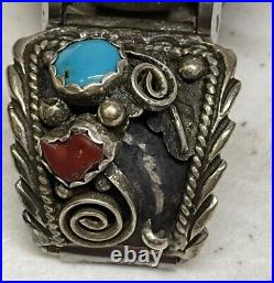 M. Tsosie Navajo Sterling Silver 925 Turquoise & Coral Watch Ends JA305