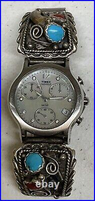 M. Tsosie Navajo Sterling Silver 925 Turquoise & Coral Watch Ends JA305