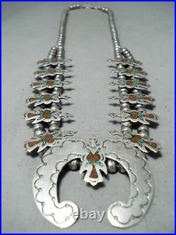 Magnificent Vintage Navajo Turquoise Sterling Silver Squash Blossom Necklace