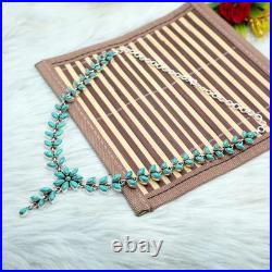 Marquise & Round Turquoise Cabochon 14K White Gold Over Flower Chain 16Necklace