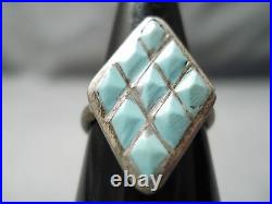 Marvelous Vintage Navajo Channeled Turquoise Sterling Silver Ring Old