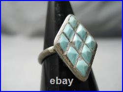 Marvelous Vintage Navajo Channeled Turquoise Sterling Silver Ring Old