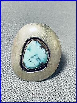 Marvelous Vintage Navajo Kingman Turquoise Sterling Silver Shadowbox Ring