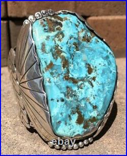 Massive 3 3/4 Pawn Navajo Blue Gem Slab Turquoise Sterling Silver Cuff Bracelet