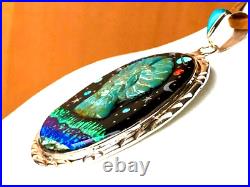 Massive Indian Native Eagle Rising Opal Carved Turquoise Pendant Sterling Silver