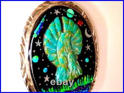 Massive Indian Native Eagle Rising Opal Carved Turquoise Pendant Sterling Silver