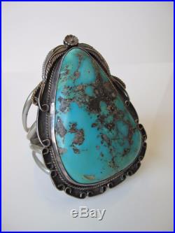 Massive Navajo Morenci Turquoise Sterling Silver Bracelet Cuff Native American