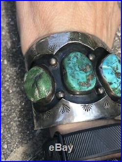 Massive Old Navajo Bisbee Turquoise Sterling Silver Cuff Bracelet 122 Gr Signed