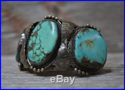 Massive Old Pawn Navajo Native American Turquoise Cuff Bracelet Sterling Silver