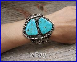 Massive Old Pawn Navajo Native American Turquoise Cuff Bracelet Sterling Silver