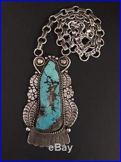 Massive Signed Navajo Sterling Silver Turquoise Cuff Bracelet & Necklace Set