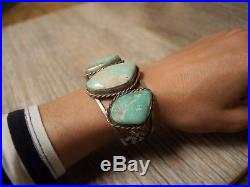 Massive Vintage Navajo Native American Turquoise Sterling Silver Cuff Bracelet