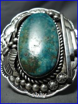 Massive Vintage Navajo Pilot Mountain Turquoise Sterling Silver Bracelet