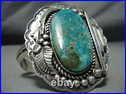 Massive Vintage Navajo Pilot Mountain Turquoise Sterling Silver Bracelet