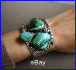 Massive Vintage Old Navajo Sterling Silver Turquoise Native Cuff Bracelet