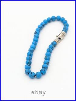 Men's Turquoise Bead Bracelet Sterling Silver Handmade Spiritual Jewelry
