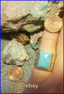Mens Sterling Silver Kingman Turquoise Ring Navajo Lorenzo James Size 9 1/2