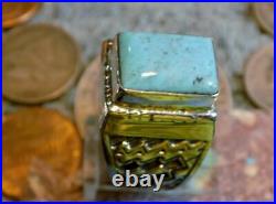 Mens Sterling Silver Kingman Turquoise Ring Navajo Lorenzo James Size 9 1/2