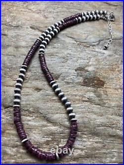 Mens Sterling Silver Purple Spiny Oyster Navajo Pearls Bead Necklace 18 Inch