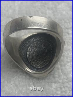 Mens Sterling Silver Ring Turquoise Inlay Signed Makers Mark Jewelry
